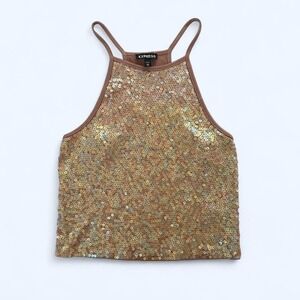 Gold tan sequin cropped cotton tank top size XS by Express
